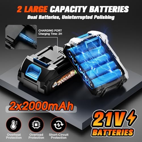 Cordless Dual Action Car Buffer Polisher, 8-Speed, 2*21V Batteries