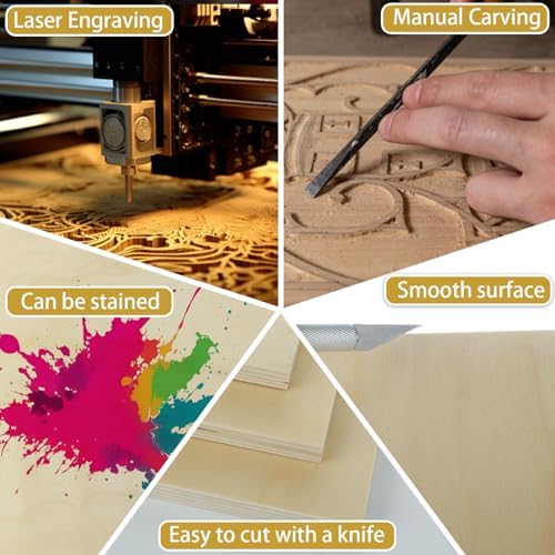 8 Pack Basswood Sheets for Crafts - 12 x 17.5 x 1/2 Inch 12mm Plywood Sheets Unfinished Bass Wood Boards for Arts and Crafts, Painting, Pyrography, Wood Engraving, Wood Burning, Architectural Models