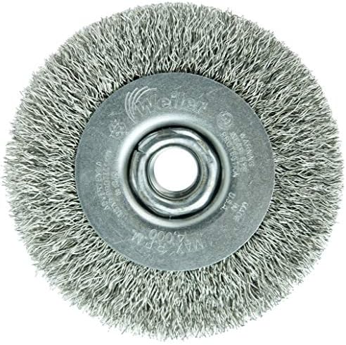 Weiler 13085 4" Narrow Face Crimped Wire Wheel, .014" Stainless Steel Fill, 5/8"-11 Unc Nut, Made in the USA