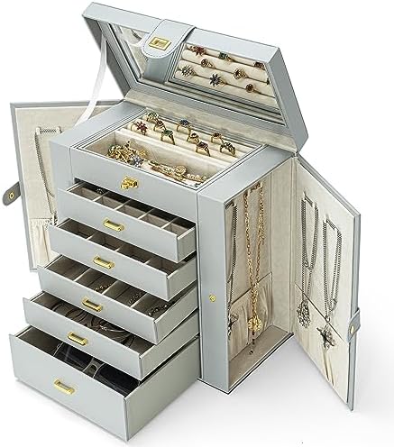 AKOZLIN 6-Tier Jewelry Box Organizer 5 Drawers Storage Extra Large Grey
