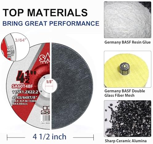 SALI 40 Pack Cut Off Wheel 4.5 Inch Cutting Wheels Depressed Center 4-1/2" x 3/64" x 7/8" Professional Cutting Stainless Steel, Angle Grinder Cutting Discs with Aggressive Cutting Upgrade