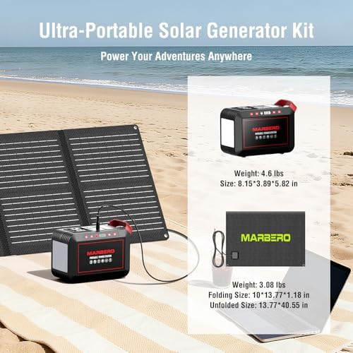 MARBERO 237Wh Solar Generator with Solar Panel Included Portable Power Station 300W Pure Sine Wave with Foldable Solar Panel 60W Set for Camping Outdoor Hiking Fishing Emergency