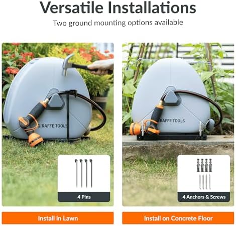 Giraffe Tools Ground-Mounted Retractable Garden Hose Reel,1/2" x 82FT
