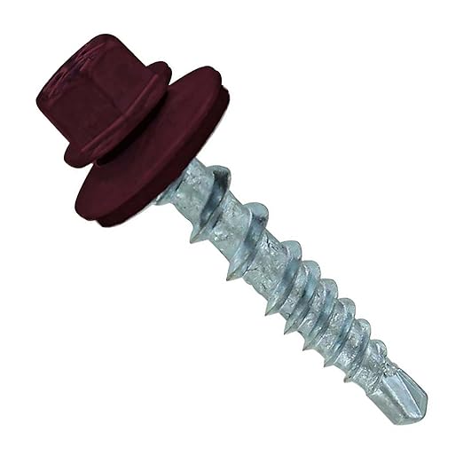 Fasteners Plus ST Fastening Kwikseal Woodbinder Metal to Wood #10 X 1 Burgundy Screws with EPDM Rubber Washer, 250-Count - Designed for Metal Roofing and Siding Panels
