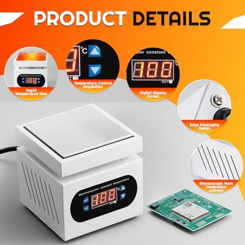 Soldering Hot Plate, PCB Preheater Rework Station with Digital Temperature Control, 100×100mm Heating Area for Multi-Point Heating, Electronics Repair, SMD Soldering, PCB Rework DIY110V 350W