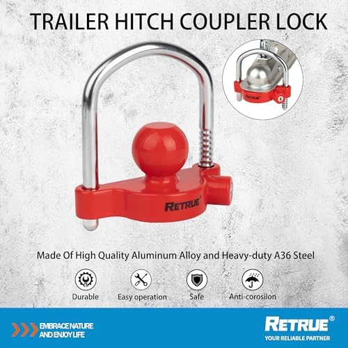 RETRUE Universal Trailer Coupler Lock, Adjustable Hitch Ball Lock, Red