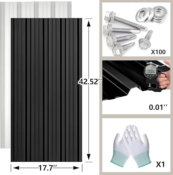 Metal Roof Panels - 20 Pcs Corrugated Pergola Roofing Panels Heavy Duty Waterproof Tin Roofing Materials for Shed Gazebo Patio Garages 42.52x17.7in, Black