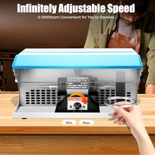 Jewelry Polisher, 500w 10000rpm Infinitely Adjustable Speed Buffer Polisher, Tabletop Placement, Freestanding Buffing Machine with Safety Locks and Indicator Light, Bench Polisher for Jewelry Metal