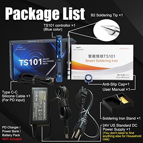 Blue Original TS101 Soldering Iron Station Kit Upgraded from TS100 Portable Soldering Pen Digital Programmable Electric DC 65W PD 45W with USB Type C Cable (B2 Solder Tip)