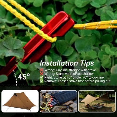 10 Pack Camping Tent Stakes, 6/7.9 Inch Non-Rust Ground Pegs Ultralight Carbon Canopy Spikes Lightweight Anchors Used on Rocks Ideal Camp Nails for Camping, Trampolines, Sheds, Backyard, Swing Sets