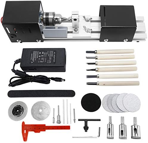 RELMON Mini CNC Lathe Machine Tool, Mini Lathe Beads Polisher Machine Kit, DIY Wood Lathe Milling Machine Grinding Polishing Beads Drill Rotary Tool Set, Grey