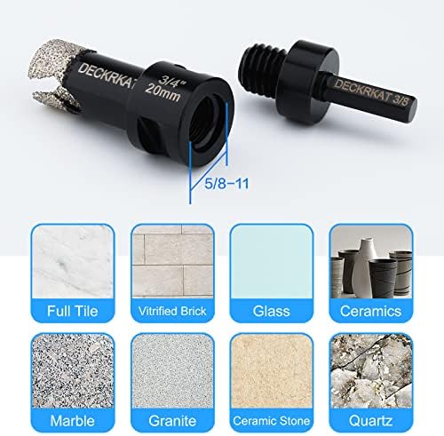 3/4” Diamond Hole Saw with Slots 20mm Vacuum Brazed Tile Hole Saw for Porcelain Granite Brick Concrete with 5/8-11 Thread to 3/8” Hex Shank Adapter Fit Both Angle Grinders & Electric Drills