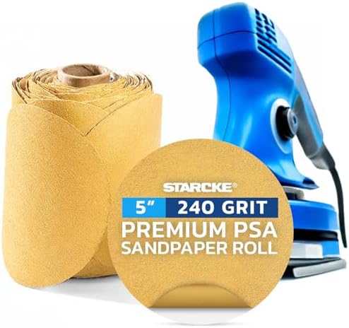 5 inch Sanding Discs 240 Grit Sandpaper Discs PSA Adhesive Sandpaper Roll No Hole - Disc Gold Round Sanding Paper, Durable Sand Paper for Wood, Auto Body, Metal, Marine Paint for Smooth Surfaces