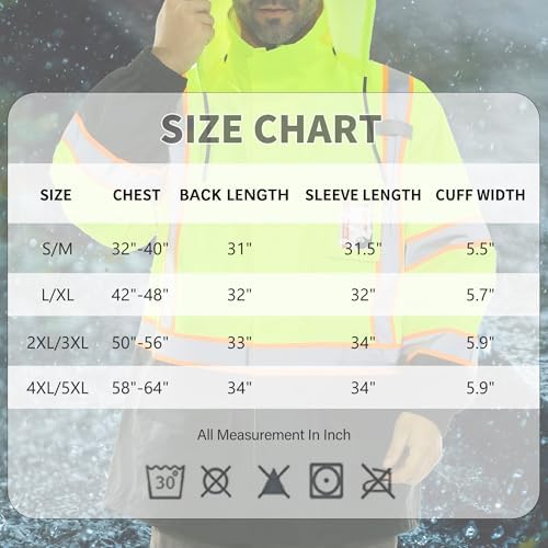 FATONE Hi Vis Rain Jacket Waterproof Class 3 High Visibility Rain Gear for Work Reflective, Safety Rain Coats for Men with Black Bottom Lightweight, Yellow (L/XL)