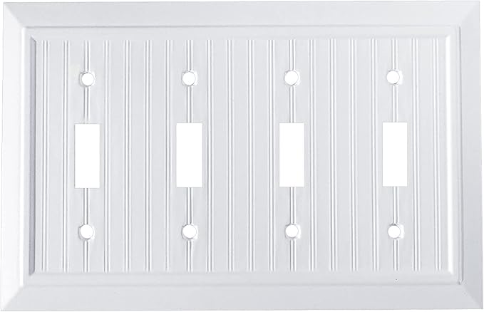 Pure White Classic Beadboard Wall Plates,Light Switch Covers,Electrical Outlet Covers, Switch Plates of Various Combination, Nature Bamboo Fiber Wall plate(4 Gang Toggle 1 Pack)