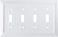 Pure White Classic Beadboard Wall Plates,Light Switch Covers,Electrical Outlet Covers, Switch Plates of Various Combination, Nature Bamboo Fiber Wall plate(4 Gang Toggle 1 Pack)