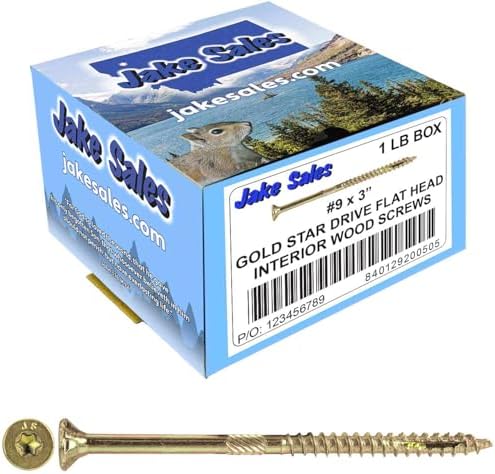 Jake Sales #9 x 3 Gold Star Wood Screw Torx/Star Drive Flat Head (1 Pound - 78 Approx. Screw Count) - Multipurpose Torx/Star Drive Wood Screws