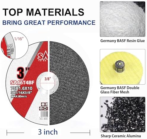 SALI 50 Pack Cut Off Wheels Cutting Wheels 3" x 1/16" x 3/8" Professional Cutting Stainless Steel for 3 in Angle Grinders and Die Grinders- Cutting Disc Aggressive Cutting Operating Up to 20380 RPM