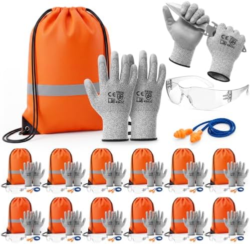 Tellegloww 12 Sets PPE Safety Kit, Cut Resistant Gloves, Safety Glasses