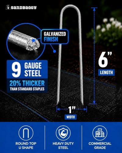 Sandbaggy Galvanized 6-Inch Landscape Staples | Industrial Grade 9 Gauge Steel | Also Called Fabric Pins, Garden Earth Stakes, Lawn Nails | Trusted by Farmers & Homeowners Across The USA (100 Staples)