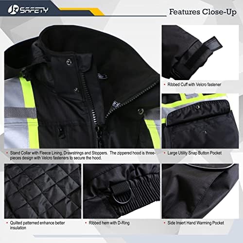 JKSafety Safety Jakcet for Men Women 3M Reflective Tape JK118 Black 4XL