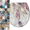 Sanilo Wooden Toilet Seat with Quick Release & Soft Close [ROUND] - Decorative & Slow Close Molded Wood Seat - With One Click for Easy Installation & Cleaning - With Adjustable Fit (Feathers)