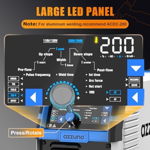 AZZUNO Cold TIG Welder With Pulse 200A, 5-in-1 TIG Welding Machine
