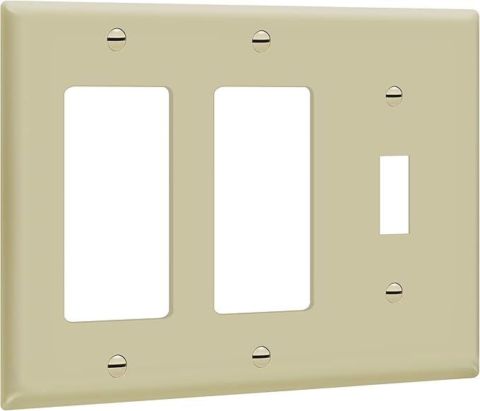 ENERLITES Combination Single Toggle/Double Decorator Rocker Outlet Wall Plate, Standard Size 3-Gang Light Switch Cover (4.5" x 6.38"), Polycarbonate Thermoplastic, UL Listed, 881132-I, Ivory