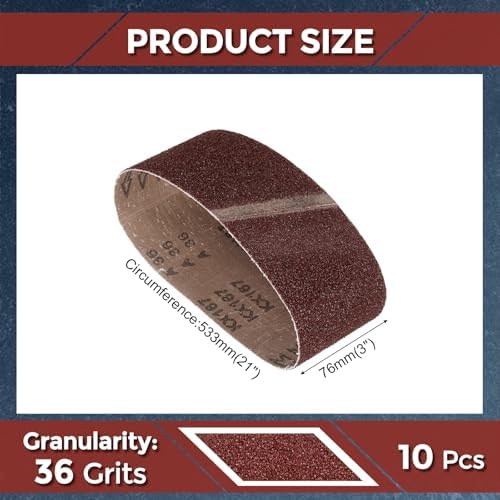 10 Pcs Sanding Belts 3 x 21 Inch 36 Grit Aluminum Oxide