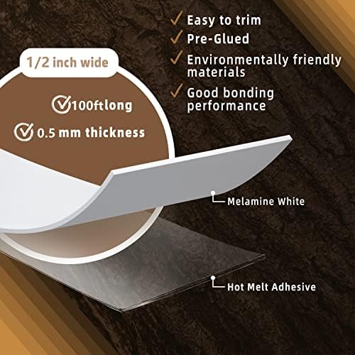 GSCIT Club White Edge Banding, 1/2 inch x 100ft Melamine Edge Banding with Hot Melt Adhesive Pre-glued Edge Banding Flexible Edging for Plywood Cabinet Furniture