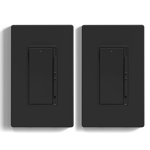 ELEGRP Dimmer Light Switch for 300W Dimmable LED/CFL Lights and 600W INC/HAL Bulbs, Single Pole/3-Way LED Slide Dimmer Light Switch, Wall Plate Included, UL Listed, 2 Pack, Matte Black