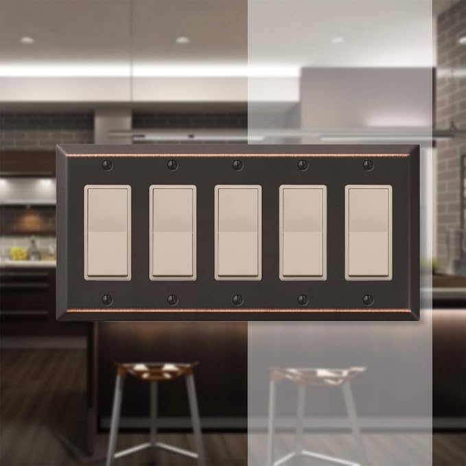 Amerelle 163R5DB Century Wallplate, 5 Rocker, Steel, Aged Bronze, 1-Pack