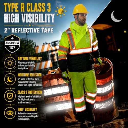 Rain Suits for Men Waterproof Reflective High Visibility Rain Gear Mens Heavy Duty, Hi Vis Rain Jacket & Pants with Black Bottom Class 3 ANSI/ISEA Compliant, Yellow Black 4XL/5XL