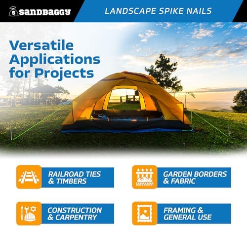 Sandbaggy 3/8" x 10" Landscape Spike Nails - Galvanized Timber Spikes - Construction, Landscape Edging, Framing, Landscape Fabric (3/8" x 10" (Galvanized), 1600)