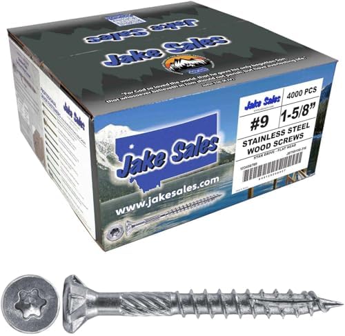 Jake Sales #9 x 1-5/8" Silver Star Stainless Steel Wood Screw Torx/Star Drive Head - Grade 300 Series Stainless Steel Torx/Star Drive Wood Screws - (Full Box - 4,000 Approx. Screw Count)