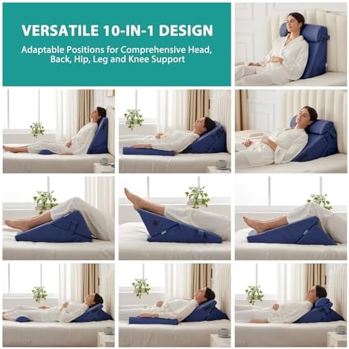 Bedluxe Wedge Pillow Set for After Surgery, Orthopedic Bed Wedge, Navy