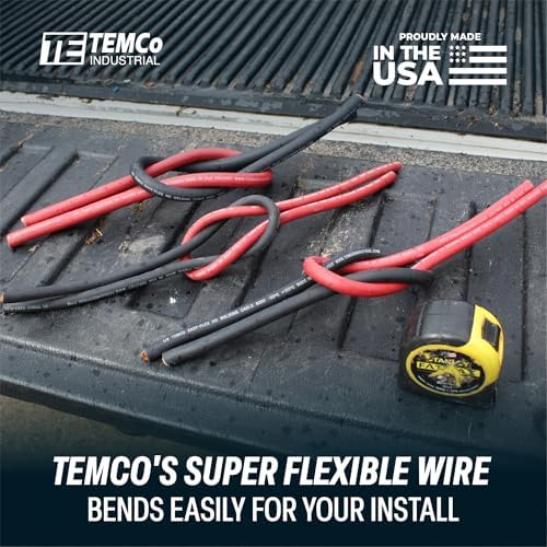TEMCo 6 Gauge AWG 200 Ft Black Flexible Pure Copper Made in USA Welding Cable Battery Wire - Heavy Duty Solar, Inverter, Car, RV, Truck