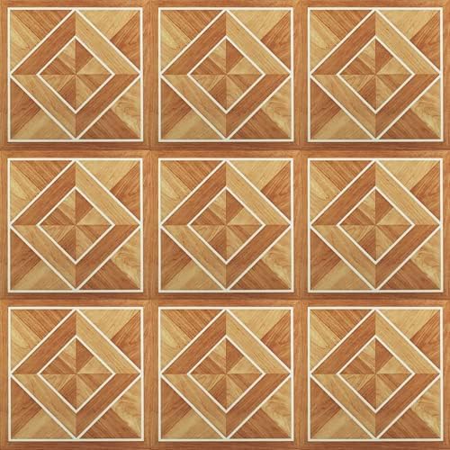 Tivoli Self Adhesive Vinyl Floor Tiles, 45 Tiles - 12" x 12", White Border Inlaid Parquet - Peel & Stick, DIY Flooring for Kitchen, Dining Room, Bedrooms, Basements & Bathrooms by Achim Home Decor