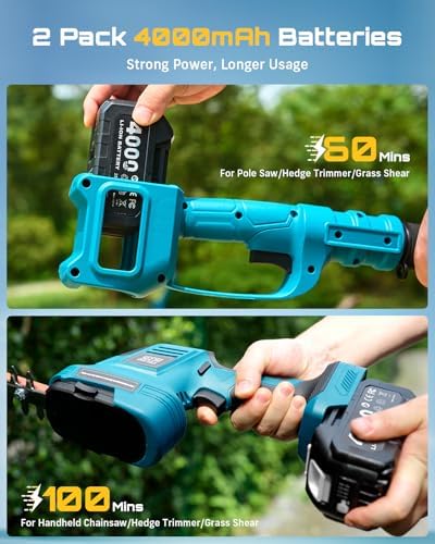 SEESII 6-in-1 Cordless Pole Saw & Hedge Trimmer Combo, Brushless Motor