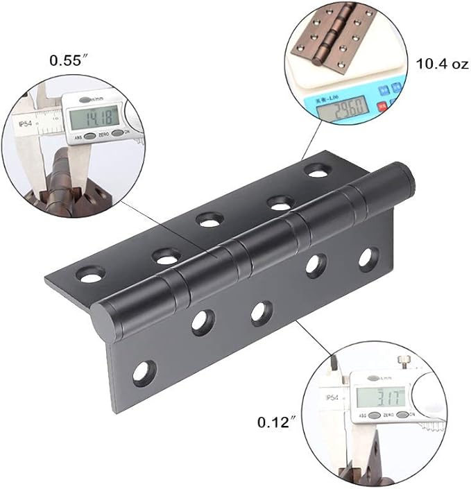 2 Pcs 5" Stainless Steel Ball Bearing Door Hinges with Square Corner for Heavy Duty Wood Door,1/8 Inch Thickness Matte Black
