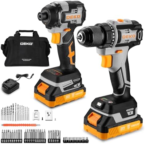 Cordless Drill & Impact Driver: DEKOPRO 20V Brushless Power Drill and 20V Brushless Impact Driver Set, Power Tool Set with 2x2.0Ah Batteries, Charger, Bag & 52xAccessories-Yellow