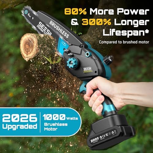 SEESII 8 Inch & 6 Inch Mini Chainsaw Cordless with 2 Batteries & Auto Oiler