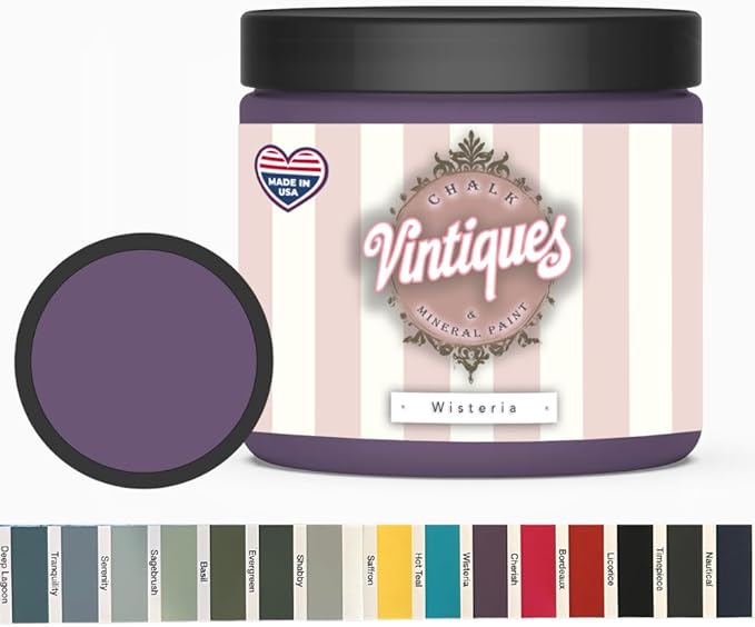Vintiques Chalk & Mineral Paint, Wisteria, 8oz - Matte Finish- Easy Application for DIY Projects - Furniture, Wood, Metal, Home Decor and More - includes color card