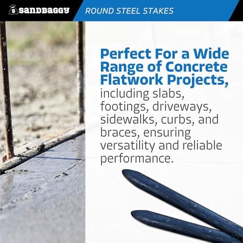 Sandbaggy 18" Round Steel Concrete Form Stakes with Nail Holes - Rust Resistant Coating - Removable, Reusable (200, 3/4 in X 18 in)