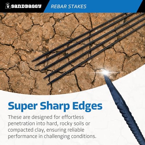 Sandbaggy 72" Steel Rebar Stakes with Nail Head - Garden Stakes (#4 Rebar - 1/2" Diameter) - l-Shape - Ground Stake, Pins, Landscaping Spikes, Construction (72-inch, 10, Count)