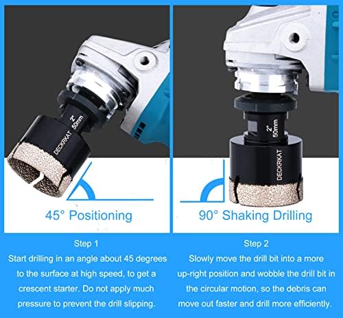 Diamond Hole Saw, 2" Hole Saw for Tiles Granite Marble Ceramic Glass Porcelain, 50mm Core Drill Bit with 5/8-11 Thread and 3/8” Hex Shank Adapter for Angle Grinders & Drills