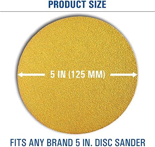 Starcke 5 inch Sanding Discs Hook and Loop Round Sand Paper Discs 50 Pack, 120 Grit Gold Aluminum Oxide No Hole Hook and Loop Sanding Disc, Orbital Sander Pads for Wood, Paint, Primer, Metal
