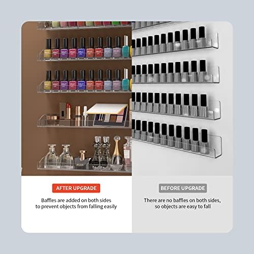 24 Inch Clear Nail Polish Wall Rack with Removable End Caps Set of 6, Acrylic Nail Polish Organizer Wall Mounted,Nail Polish Sorage Shelves for 150 Bottles (24 Inch)