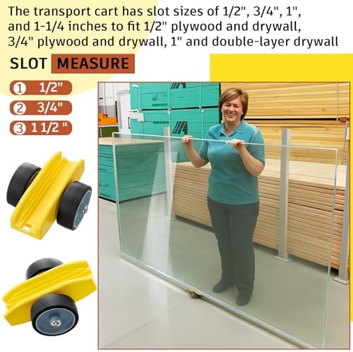 1 Pcs Plywood Dolly Drywall Dolly Cart, Small Drywall Cart with Wheel, Slot Sizes of 1/2", 3/4", 1", and 1-1/4 Inches Wood Paneling and Plywood Carrier, Holds up to 250 Lbs, 6x5x3 Inches