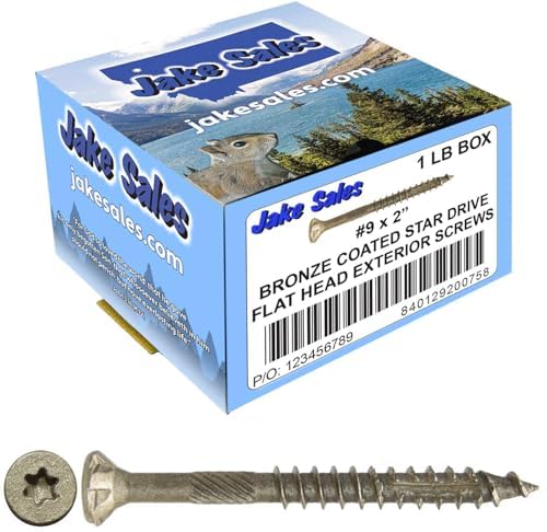 Jake Sales #9 x 2 Bronze Coated Multipurpose Wood Screw Torx/Star Drive Flat Head (1 Pound ~118 Screws) Exterior Coated - ACQ Compatible Wood Screws